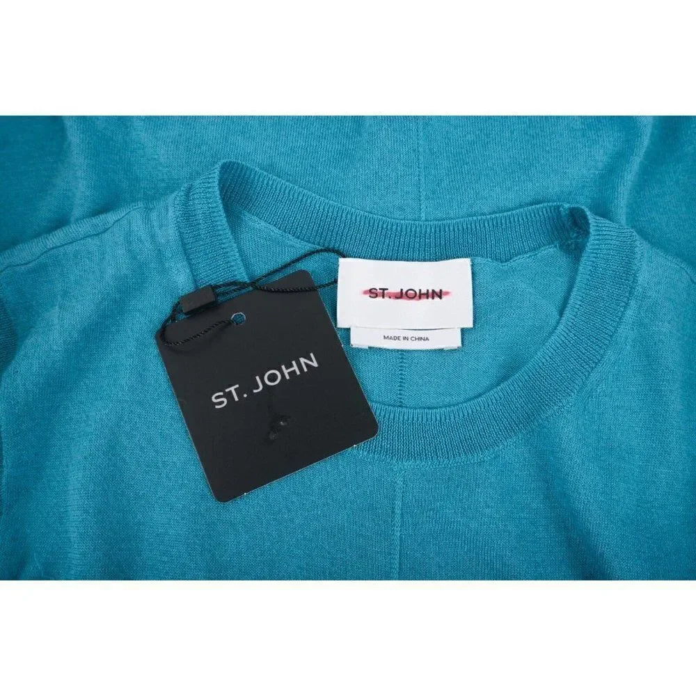 St. John Womens Jersey Knit Shell Tank Sweater XS Turquoise Blue Silk Blend